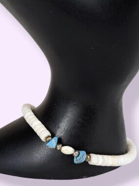 Blue Stone Accent Puka Shell Bracelet